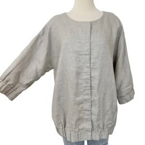 Eileen Fisher Twinkle Natural Linen Jacket Blazer Short Sleeve Snap Front 1X